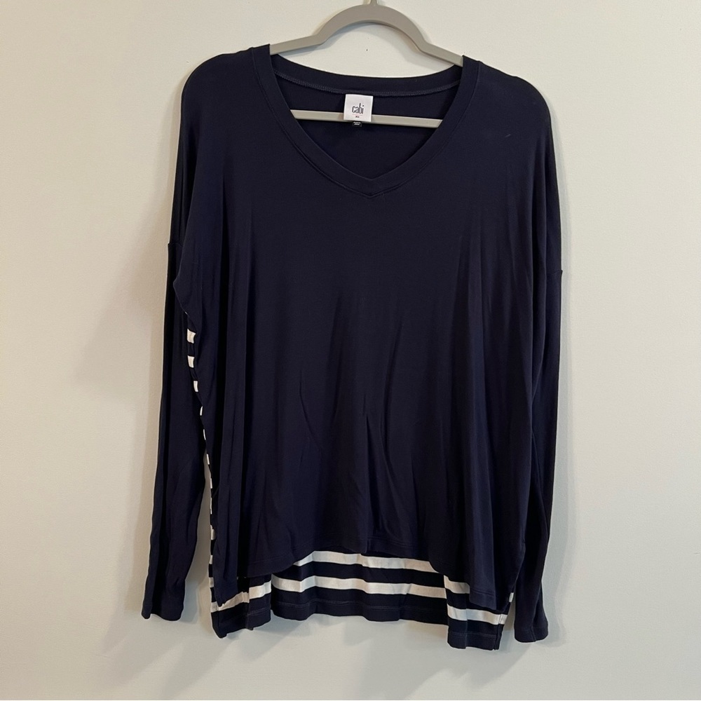 Women’s CAbi blue striped back long sleeve knit tunic blouse size XS
